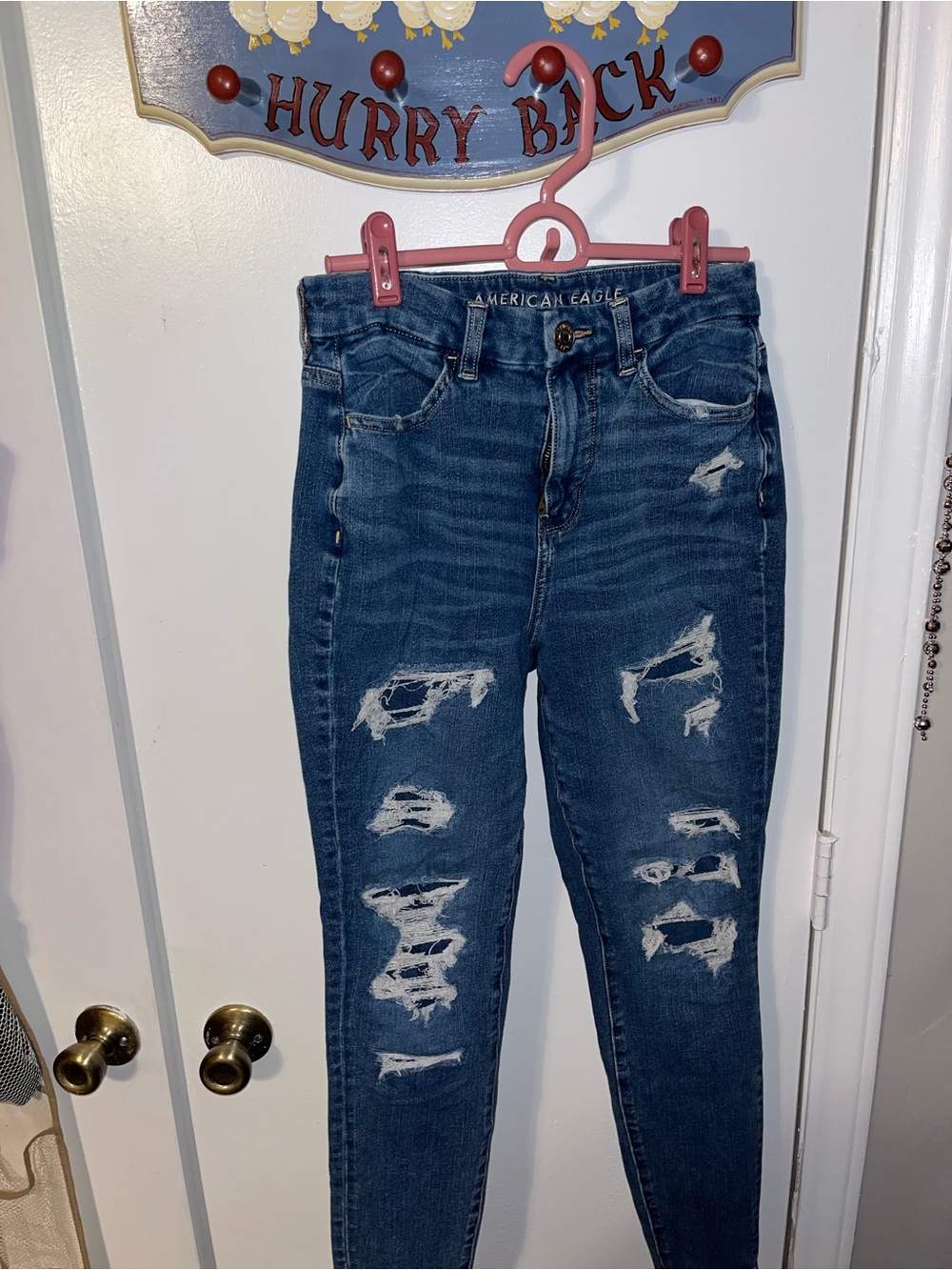 American Eagle Outfitters Women's Ripped Medium Blue Skinny Jeans